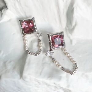 Silver and White Elegant Drop Earrings